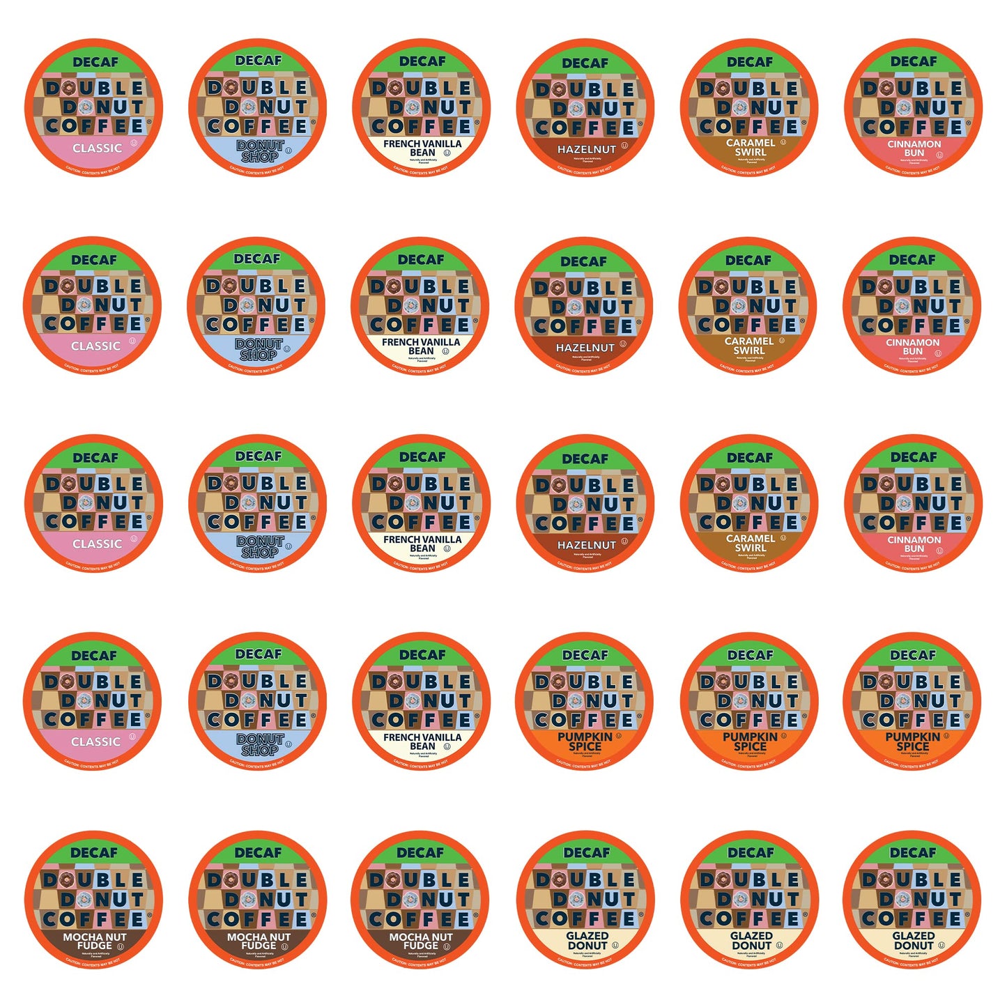 Double Donut Coffee Decaf Flavored Coffee, Variety Pack, 30 Count