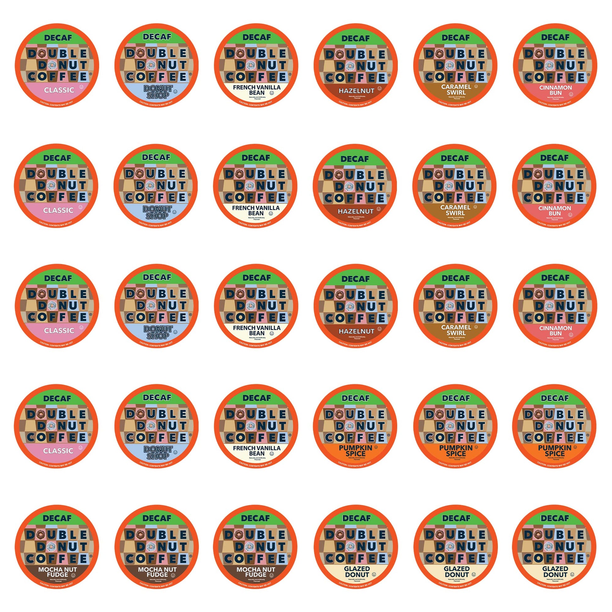 Double Donut Coffee Decaf Flavored Coffee, Variety Pack, 30 Count