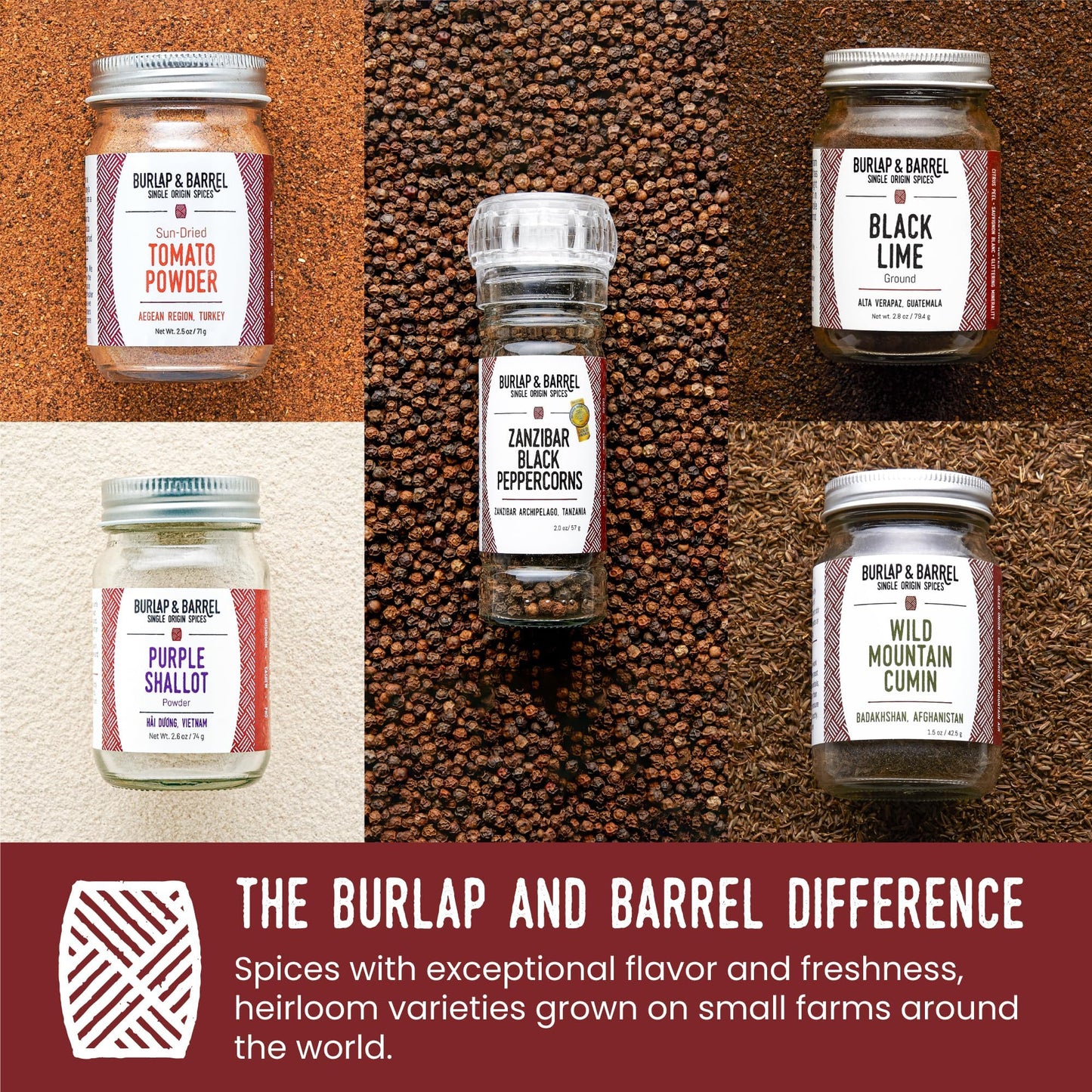 Burlap & Barrel BBQ Rub & Seasoning Gift Set - 5 Jars of Single-Origin Spices - 2.22 Ounce (Pack of 5)