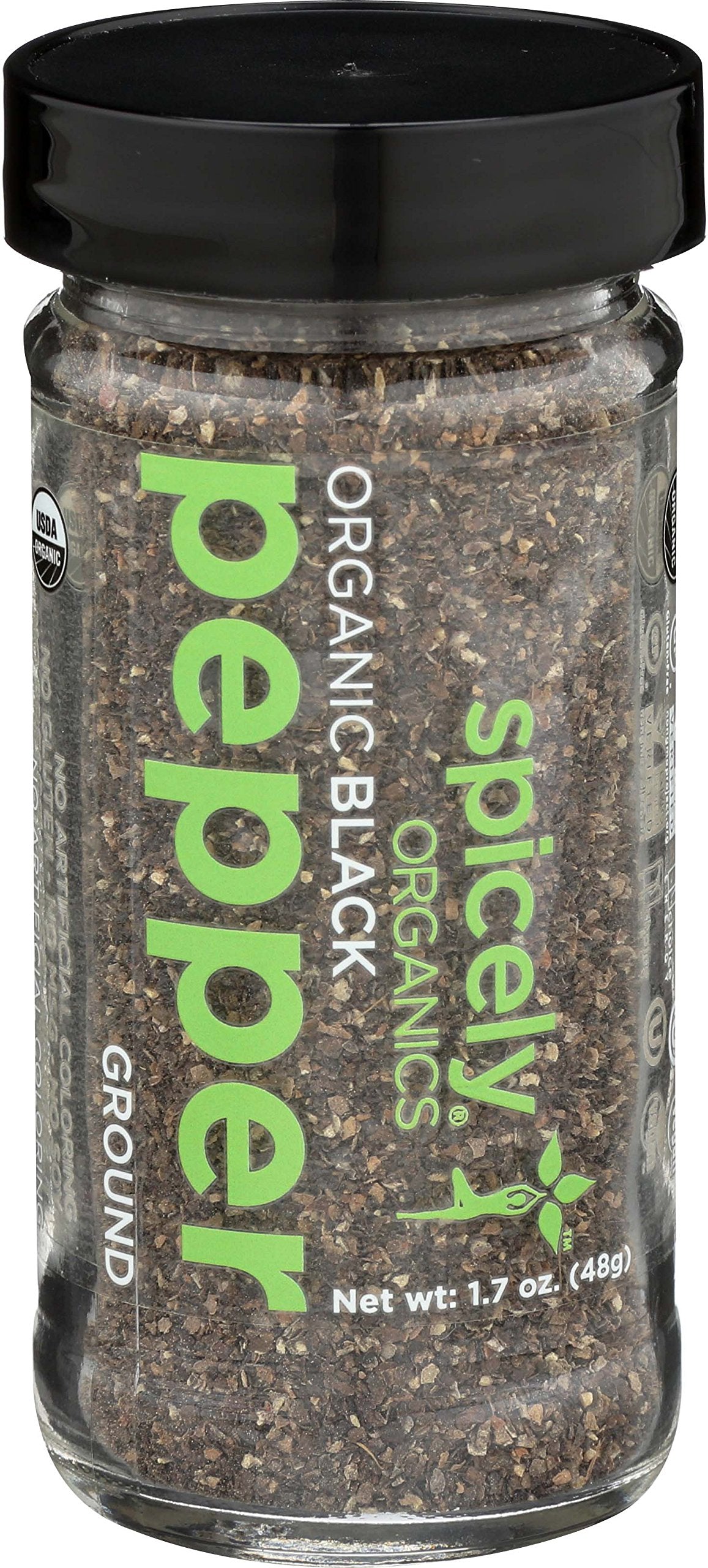 Spicely Organic Peppercorn Black Ground (28 Mesh) 1.70 Ounce Jar Certified Gluten Free