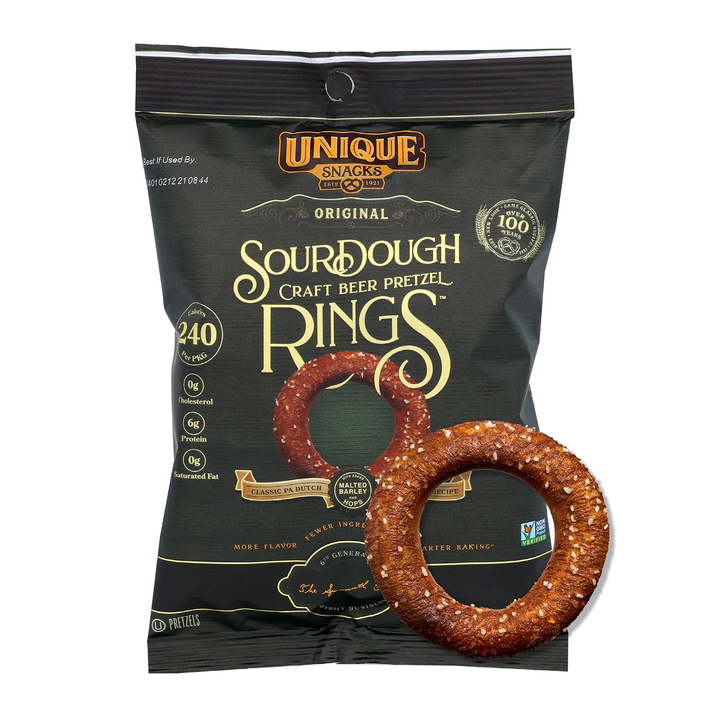 Unique Snacks Sourdough Pretzel Rings, Vegan, OU Kosher, Non-GMO, 2.1 Oz, Pack of 24