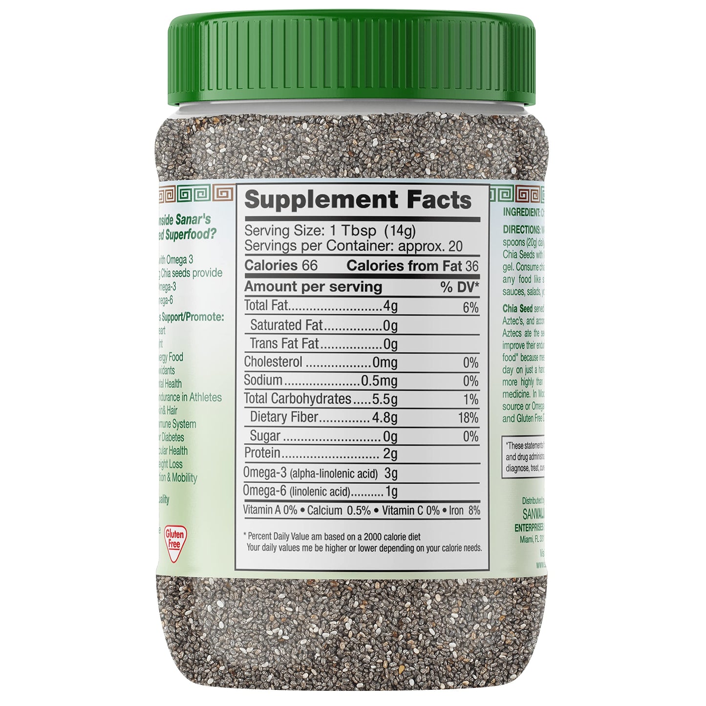 Sanar Naturals Chia Seeds - Omega-3, High Fiber and Protein Source - for Smoothies, Salads and More - Keto and Paleo Friendly -