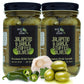 Green Jay Gourmet Double Stuffed Olives - Jalapeno & Garlic - 2 x 16 Ounces - All Natural - Perfect for Cocktails and Cheese Boards