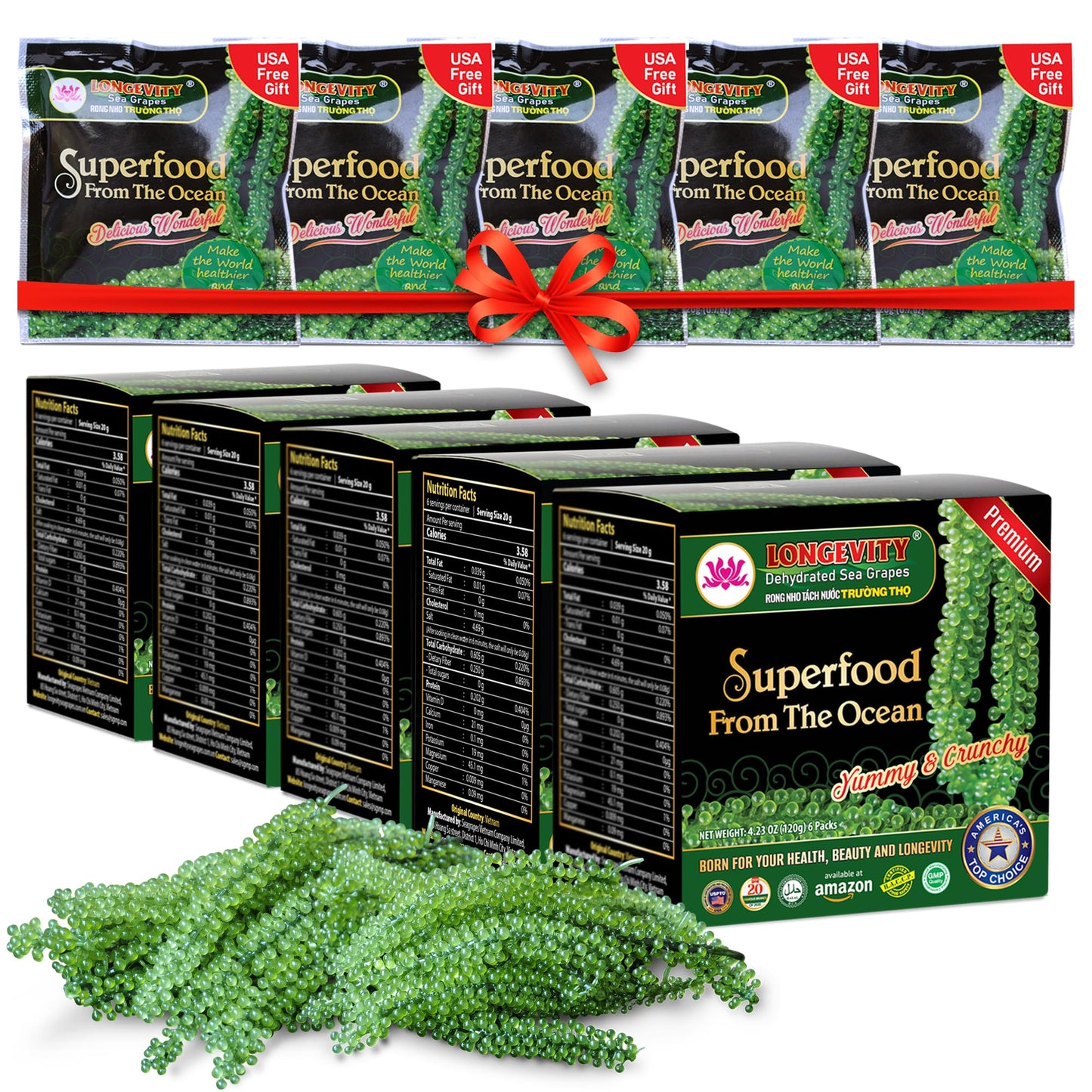 Longevity Sea Grapes - Umibudo Green Caviar - Dehydrated  Marinated In Saltwater | Enhance Health  Boosting Immune System  Valued Natural Gift From Sea (Oriflavor Blendal  600G (21.2 Oz))