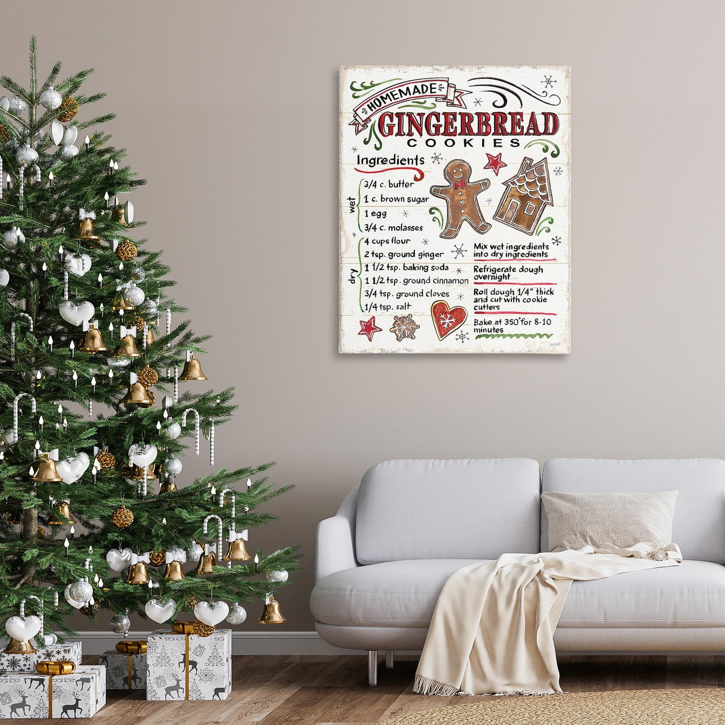 Stupell Industries Homemade Gingerbread Cookies Holiday Cooking Instructions, Designed by Anne Tavoletti Canvas Wall Art, 36 x 4