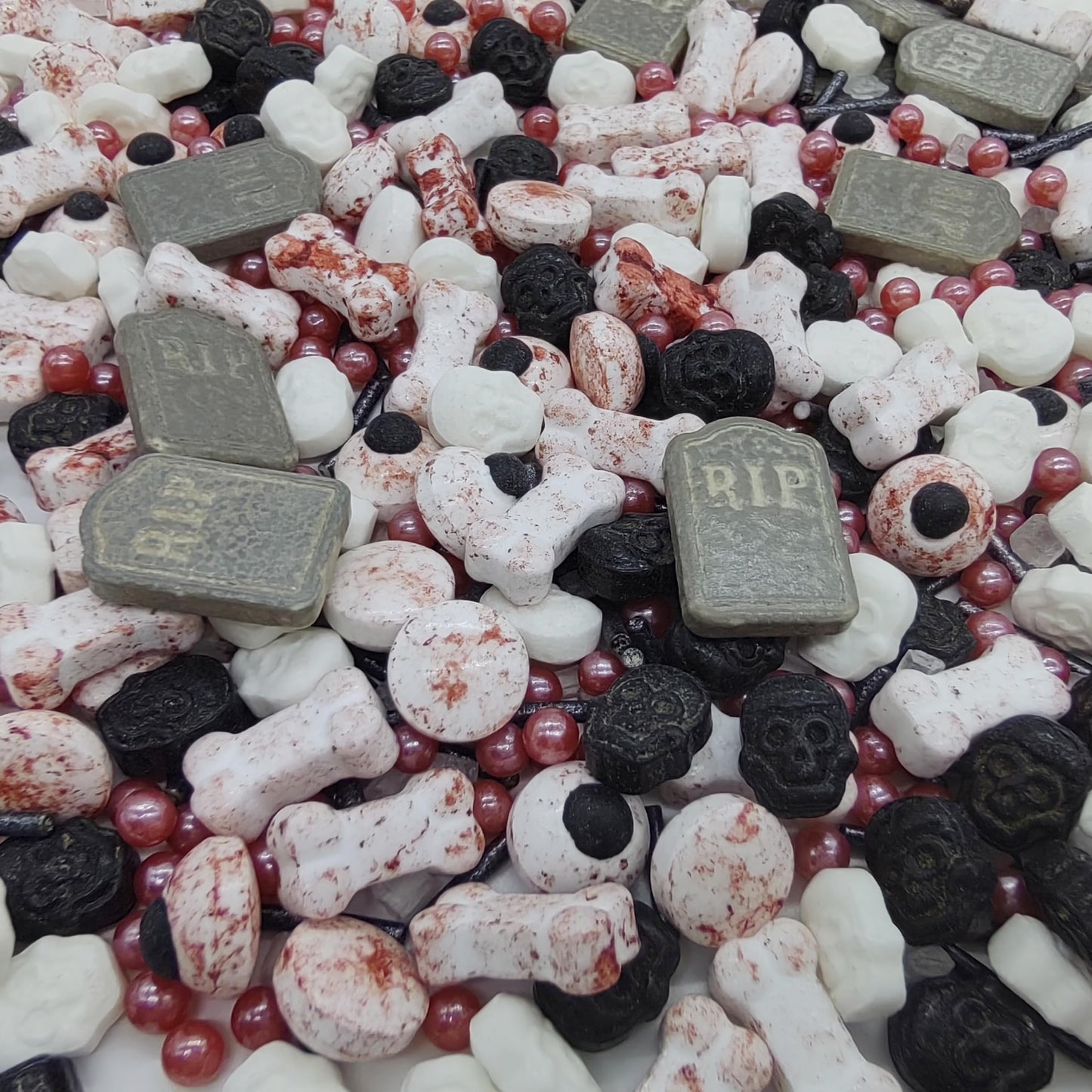 Halloween Sprinkles Gravestones & Bones & Eyes & Skull Topper Edible Themed Sprinkles For Cookie Decorating, Chocolate Desserts,