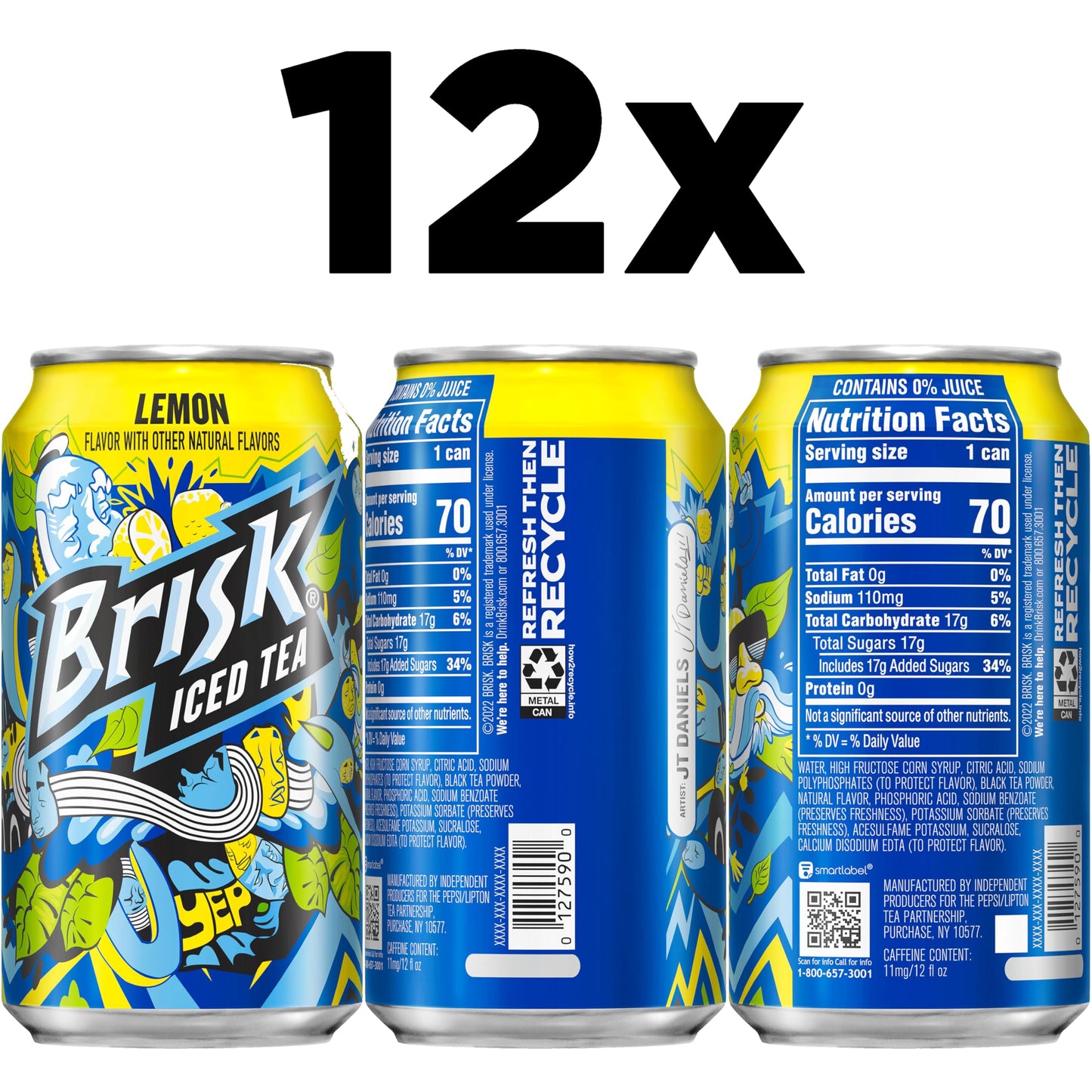 Lipton Brisk Lemon Iced Tea, 12 Fl Oz Cans, Pack of 12
