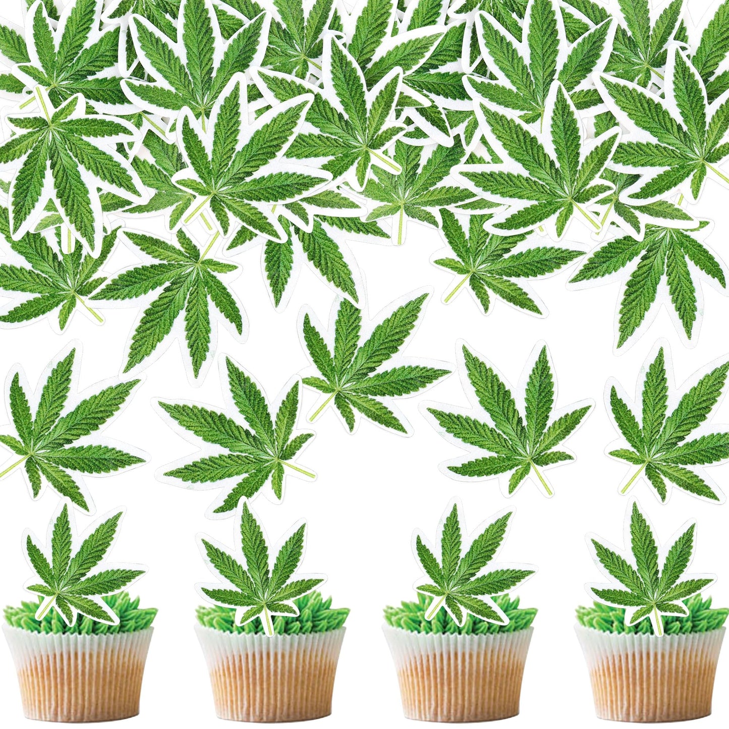 Ercadio Edible Cupcake Toppers - 40 Pcs Green Birthday Cake Decorations for Parties