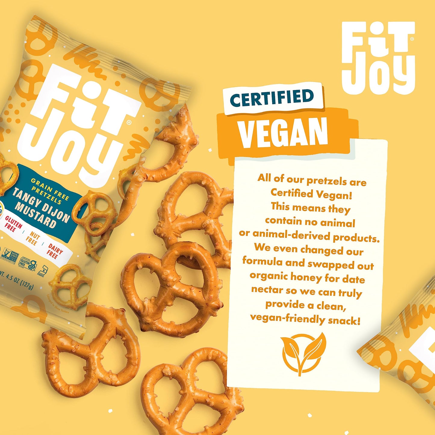 FitJoy Tangy Dijon Mustard Pretzels (Pack of 6, 4.5 Oz) - Dairy, Nut & Gluten Free Snacks - Grain Free Cassava Root & Chickpea F