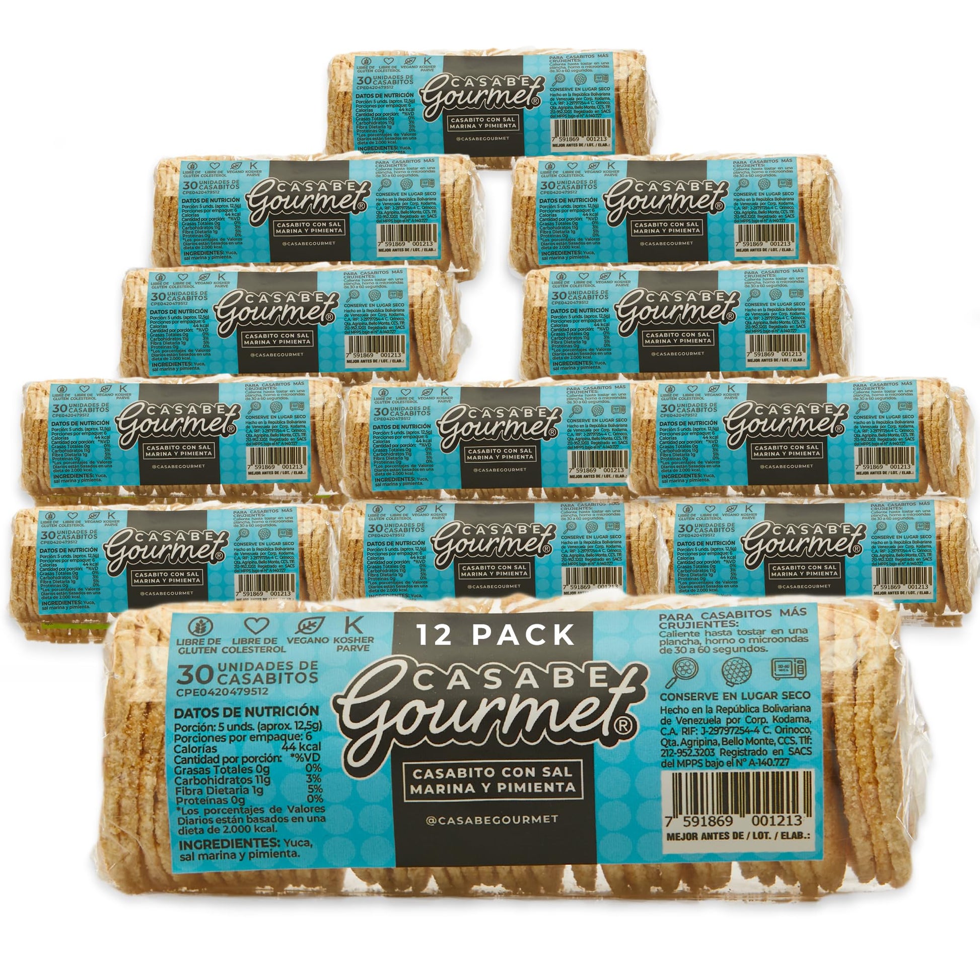 Casabe Gourmet Large Cassava Chips - Salt & Pepper Flavor - 12 Pack, Vegan, Gluten Free, Organic Low Carb Cassava Crackers, Made
