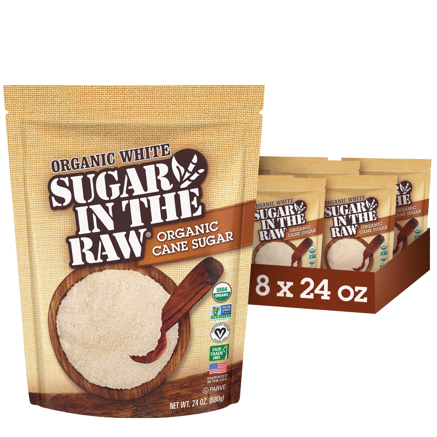 Sugar In The Raw Organic Granulated White Premium Cane Sugar, No Erythritol, Pure Natural Sweetener, Hot & Cold Drinks, Coffee, 