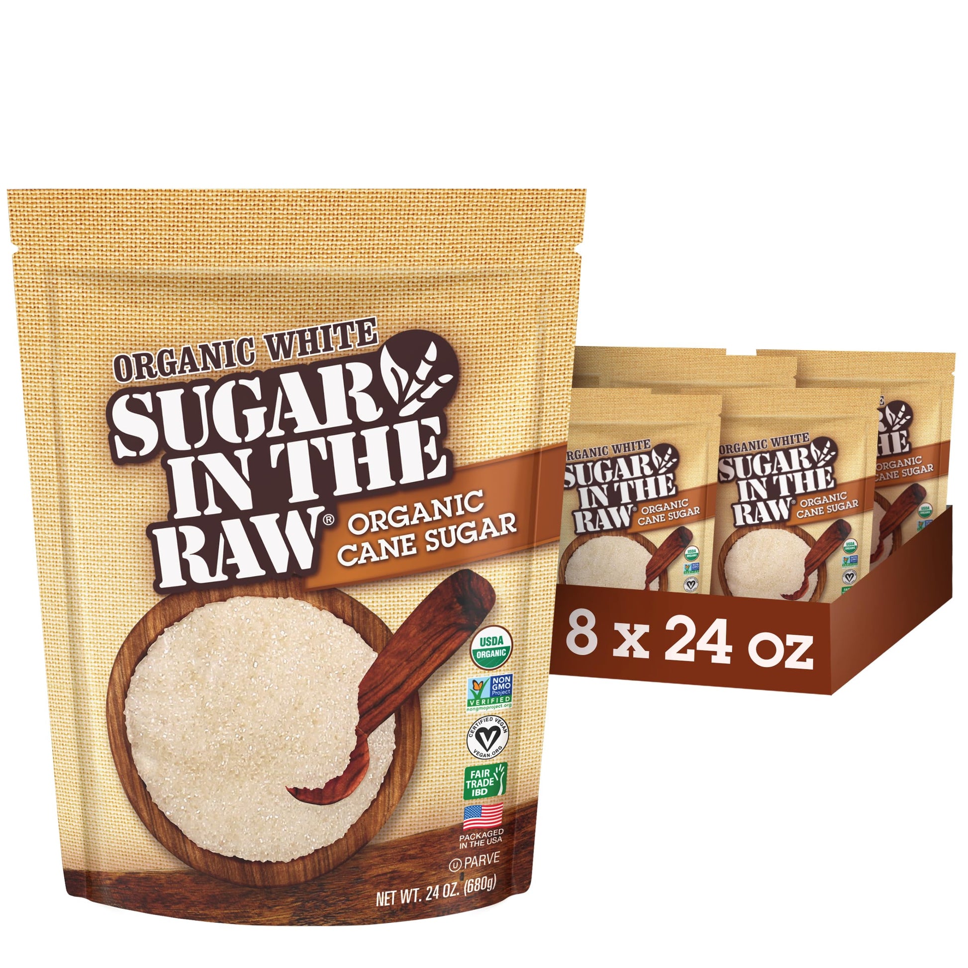 Sugar In The Raw Organic Granulated White Premium Cane Sugar, No Erythritol, Pure Natural Sweetener, Hot & Cold Drinks, Coffee, 