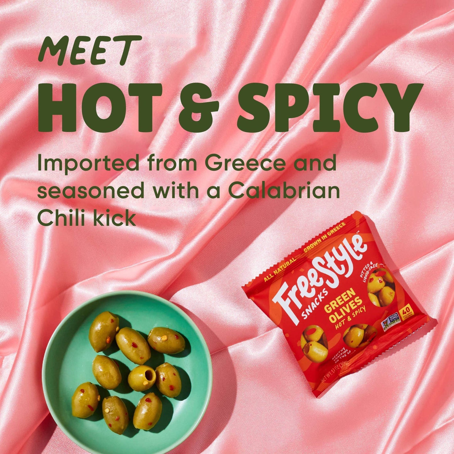 Freestyle Snacks Olive Snack Packs - Single Serve - Fresh Pitted Green Olives, Jumbo-Sized, Grown In Greece, All Natural, Non-Gm