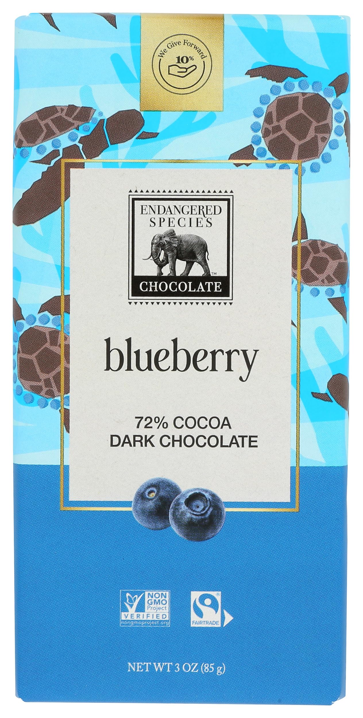 Endangered Species 72% Cocoa Blueberry Dark Chocolate Bar, Non GMO, 3 Ounces (Pack Of 12)