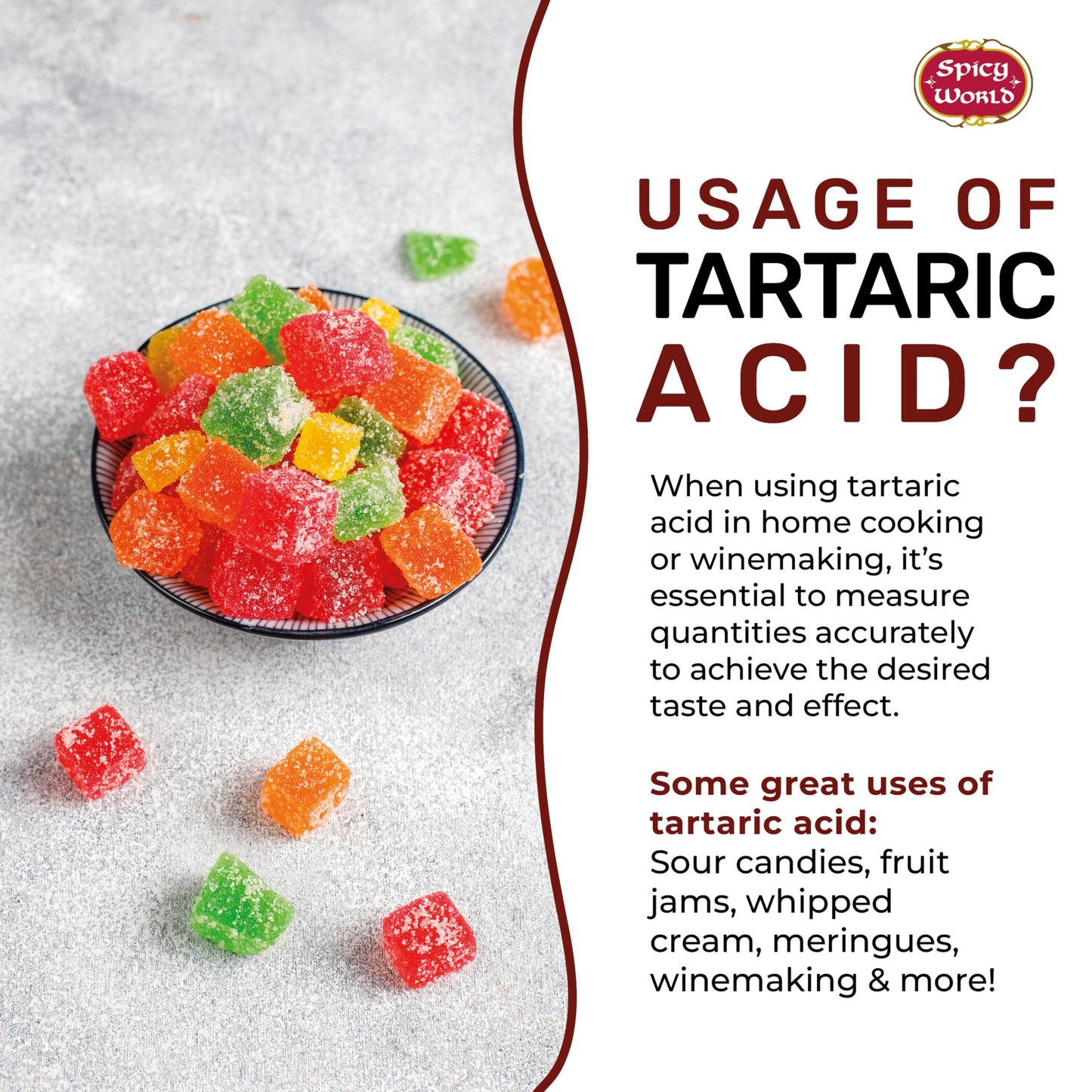 Spicy World Tartaric Acid Pure - Food Grade, USP Certified, Vegan, 3.5oz