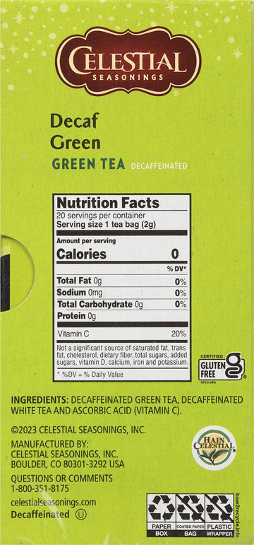 Celestial Seasonings Green Tea, Decaffeinated, 20 Tea Bags, Pack of 6, Model 50307