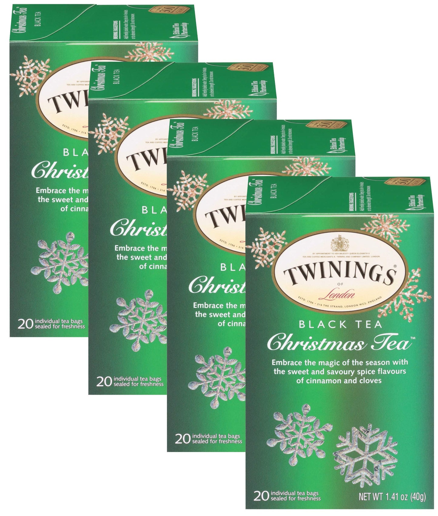 Twinings Christmas Tea - Black Tea with Clove & Cinnamon, Individually Wrapped Tea Bags, 20 Count (Pack of 4)