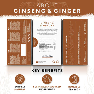 Nutra Tea - Ginger & Ginseng Tea - 40 Tea Bags - Herbal Tea - (2 Pack)