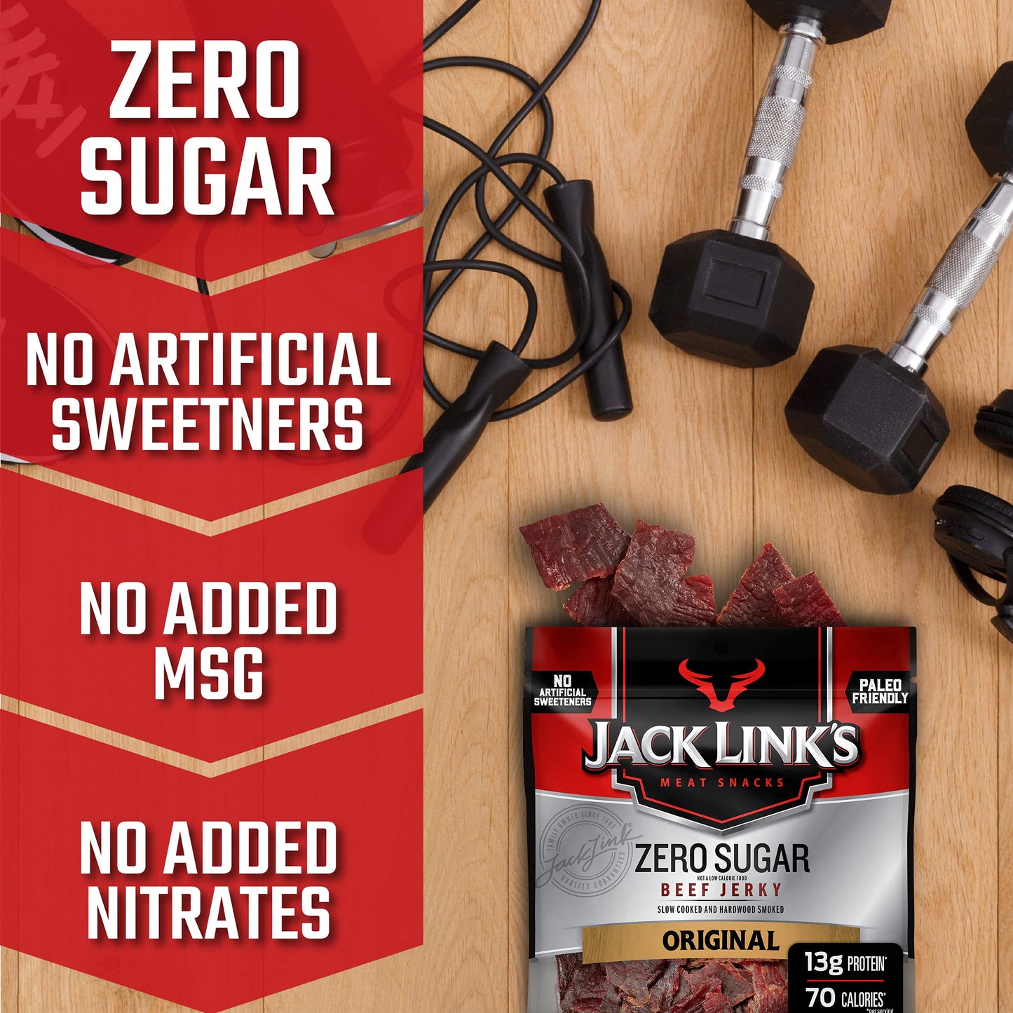 Jack Links Beef Jerky, Zero Sugar, 13g Protein, 70 Calories, 2.3 oz, Paleo Friendly Snack
