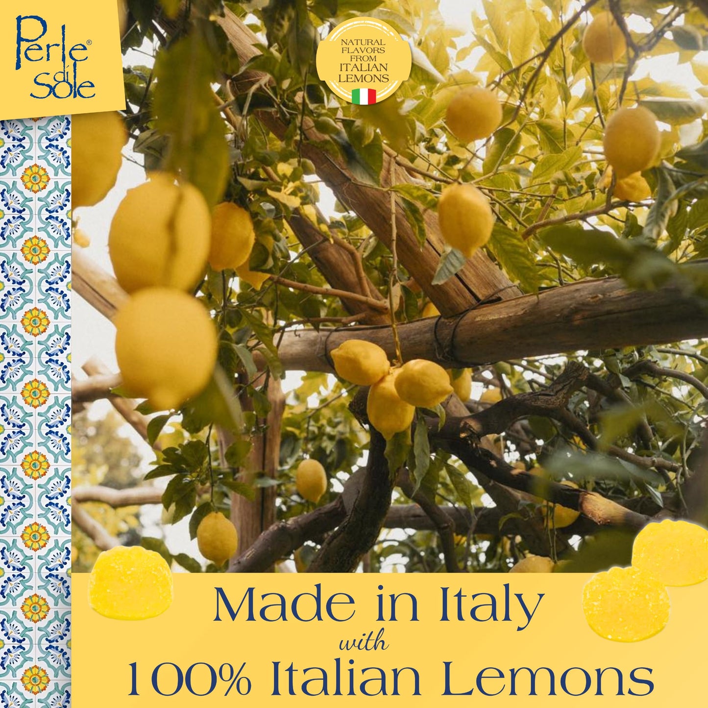 Perle Di Sole Soft Lemon Candy From Italy - Lemon Jelly Candy - Italian Candy Individually Wrapped - Soft Fruit Gelee Candy - Pa