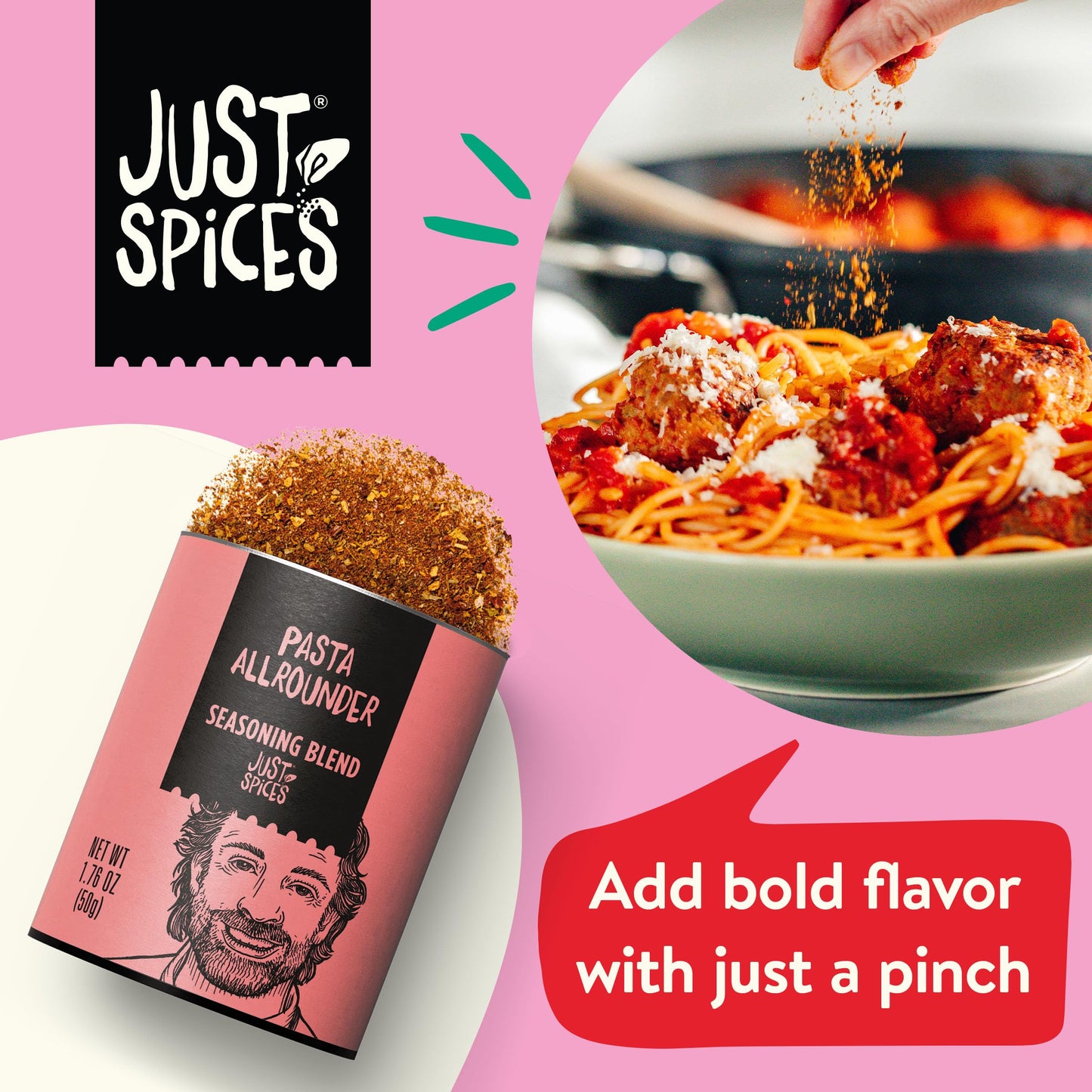 Just Spices Pasta Allrounder Mediterranean Spice Mix, 1.76 OZ, Ideal for Pasta Dishes