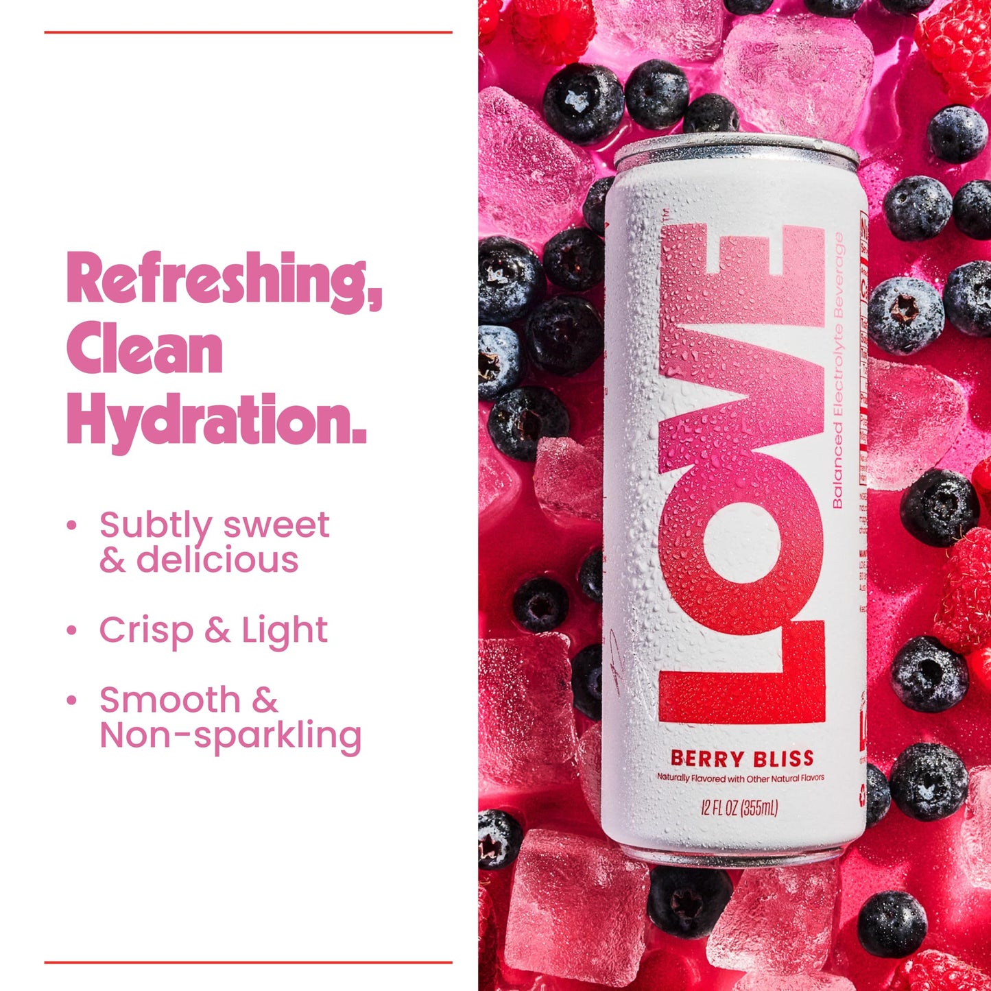 Be LOVE Electrolyte Still Beverage - Flavored Beverage for Daily Hydration  Exercise  Work & Wellness - Magnesium  Potassium & Sodium - Zero Sugar  Gluten Free (Berry Bliss  12oz x 12ct)