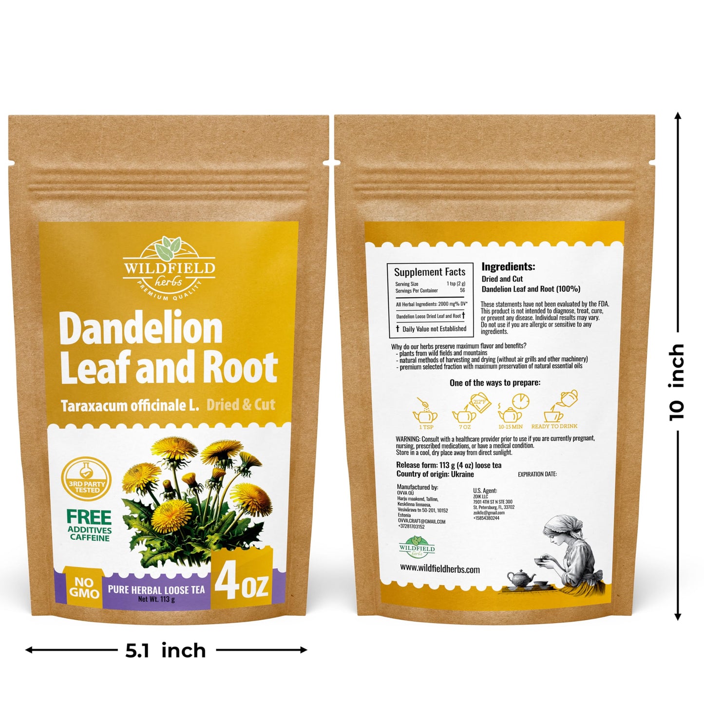 4 oz. Dandelion Leaf Root Tea Dandelion Tea Herbal (Taraxacum) - 113g Herbhojas Y Ra?z De Diente De Le?n