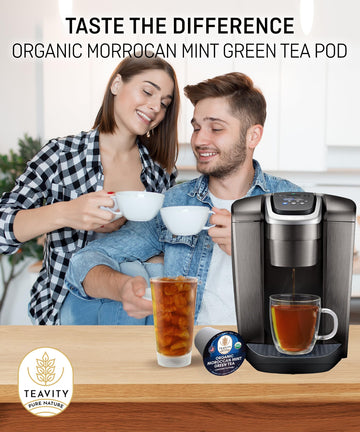 Organic Moroccan Mint Tea And Green Tea Pods For Keurig - Caffeinated Unsweet Tea For K Cup Brewing By Teavity (36 Tea Pods)