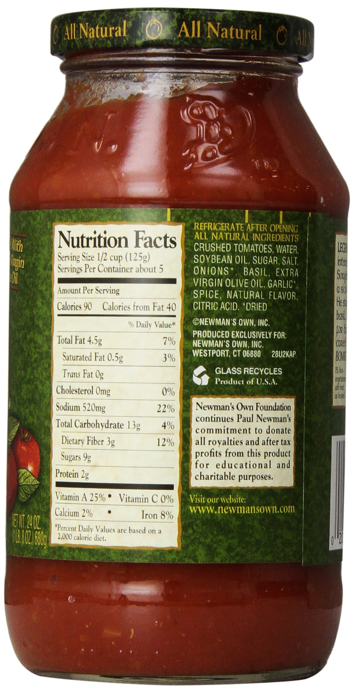 Newman's Own Tomato & Basil Pasta Sauce, 24 oz