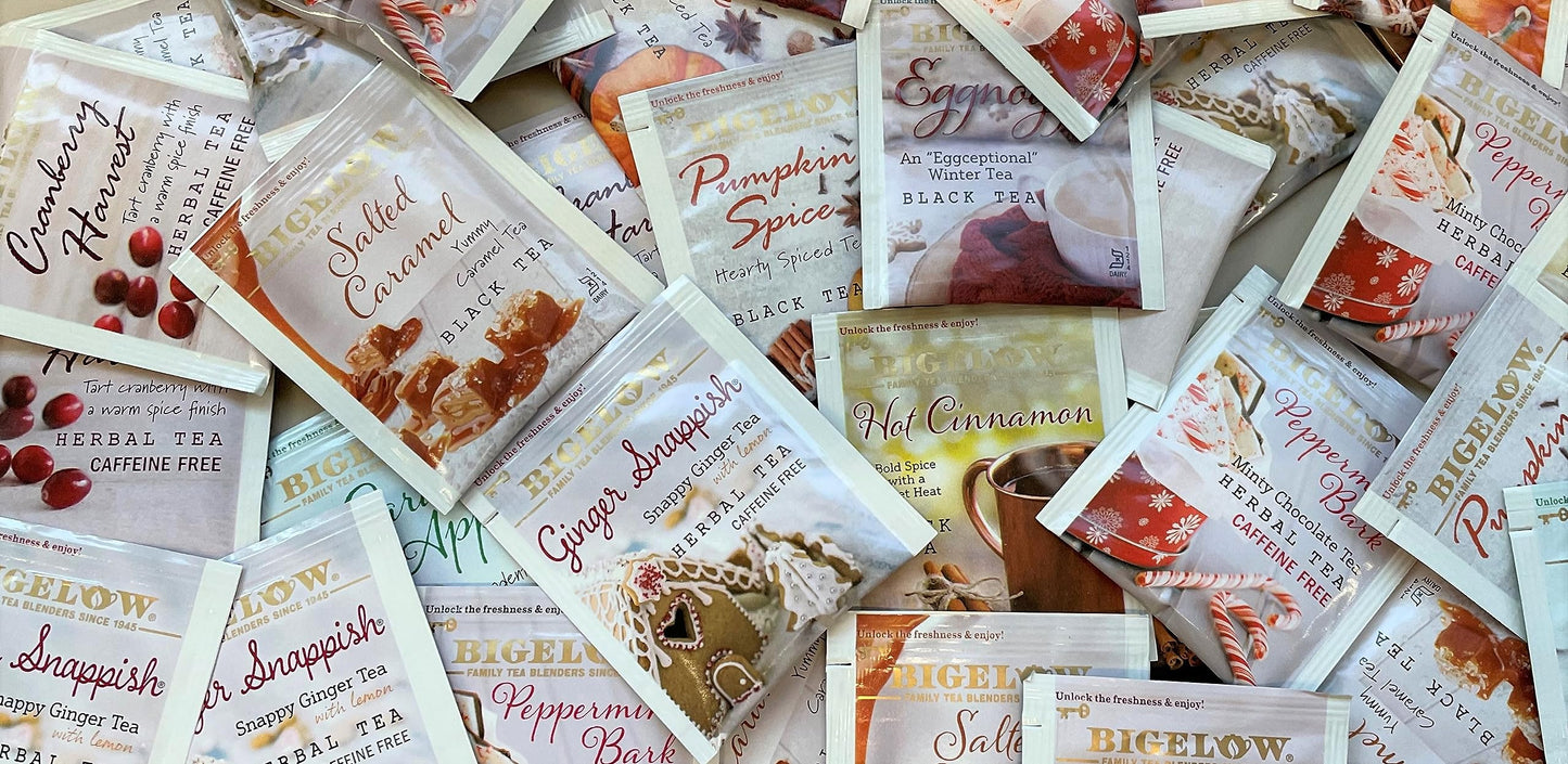 Bigelow Tea Seasonal Variety Pack, 6 Flavors, Caffeinated & Caffeine Free, 18 Count Pack of 6, 108 Total Tea Bags