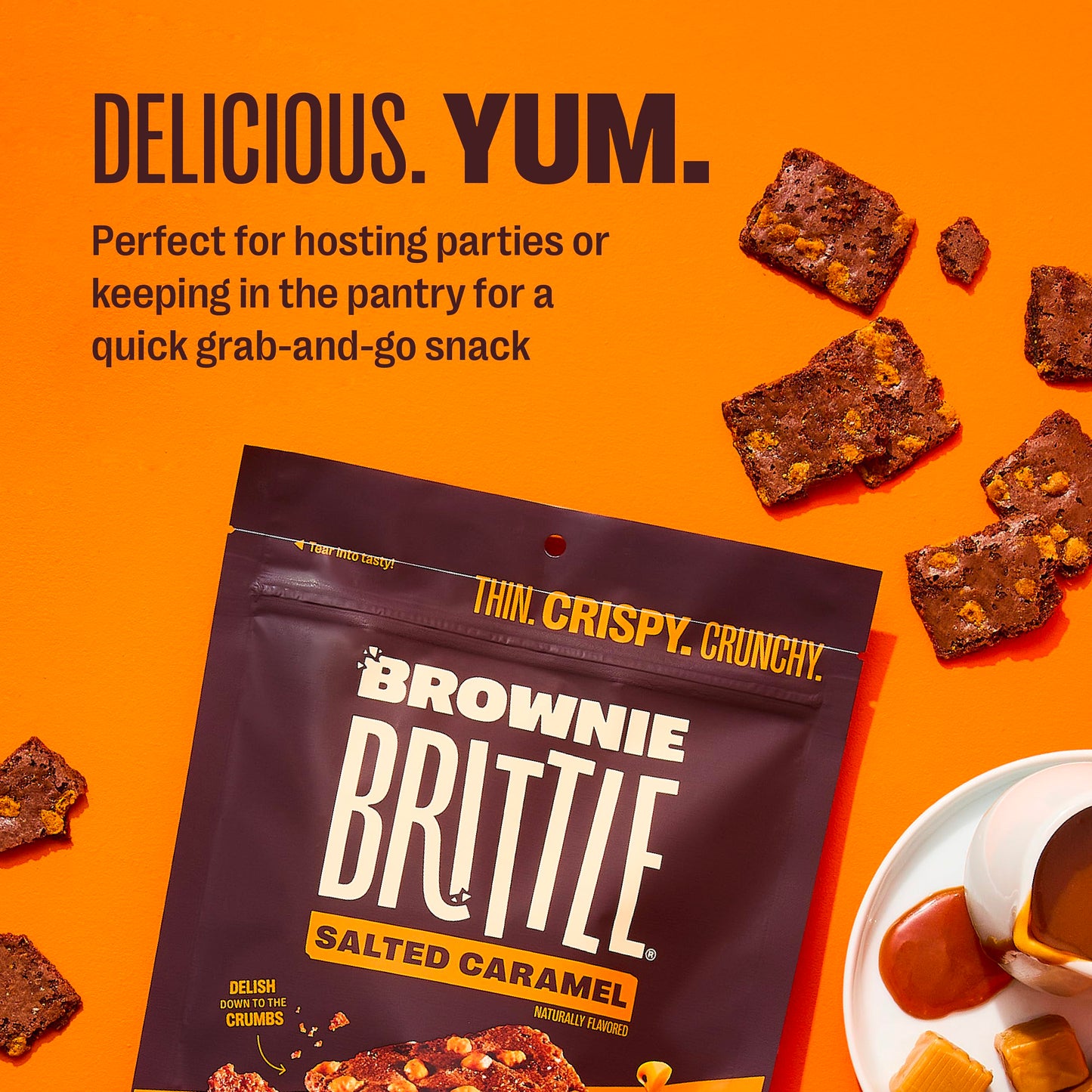 Brownie Brittle - Chocolate Chip & Salted Caramel Thin And Crispy Sweet Snacks (Pack Of 20, 1 Oz), Rich Gourmet Brownie Bites De