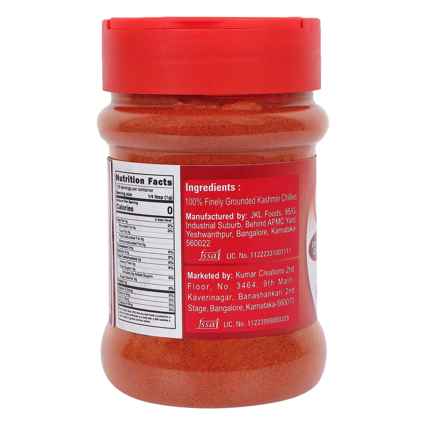 Tarkeeb Kashmiri Chili Powder (Deggi Mirch, Low Heat) 3.52 Oz (100G) Shaker Top Pet Jar | Authentic Indian Spice | All Natural |