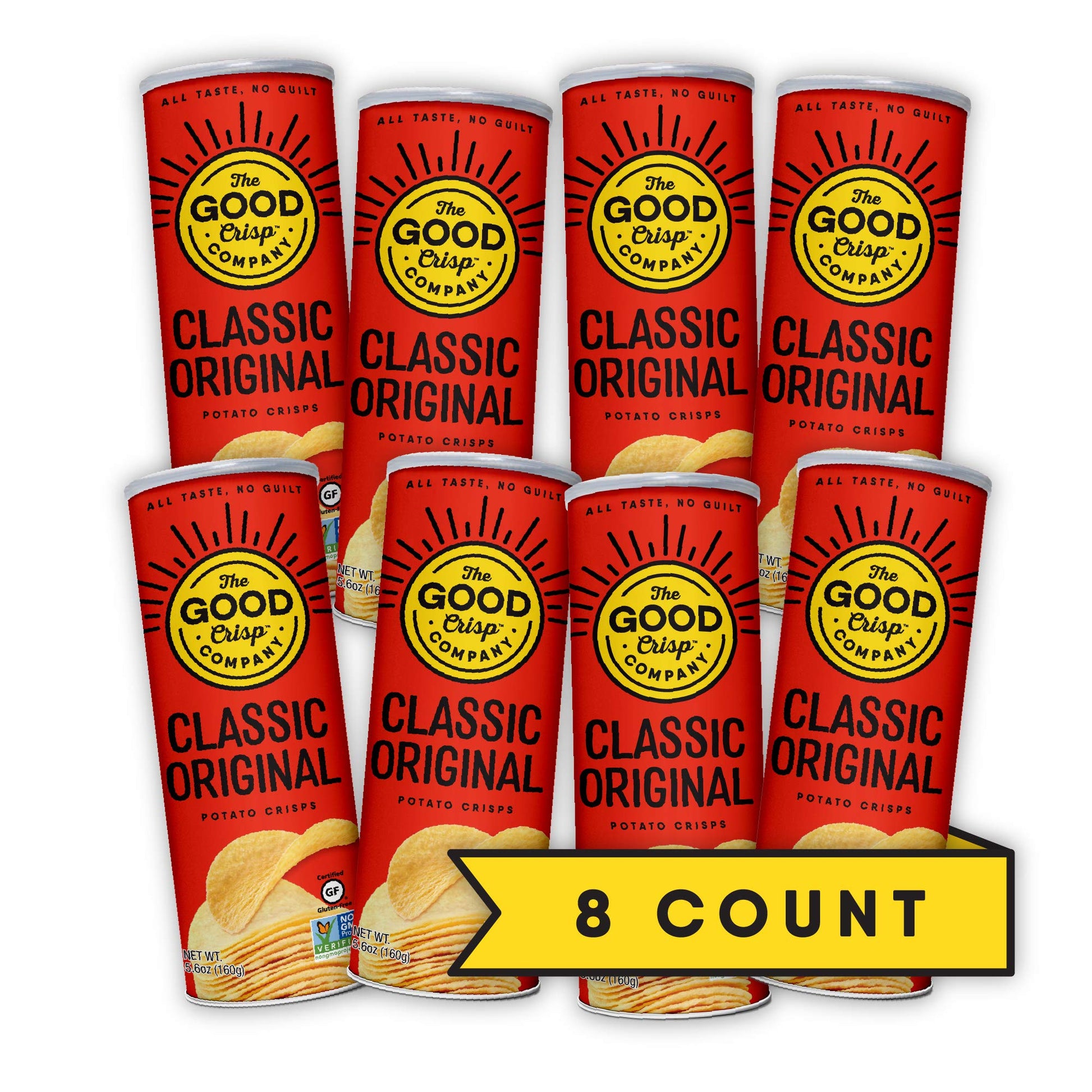 The Good Crisp Company, Original Gluten Free Potato Chips (5.6 Ounce Canisters, Pack Of 8), Non-Gmo, Allergen Friendly, Potato Chip Snack Pack, Gluten Free Snacks