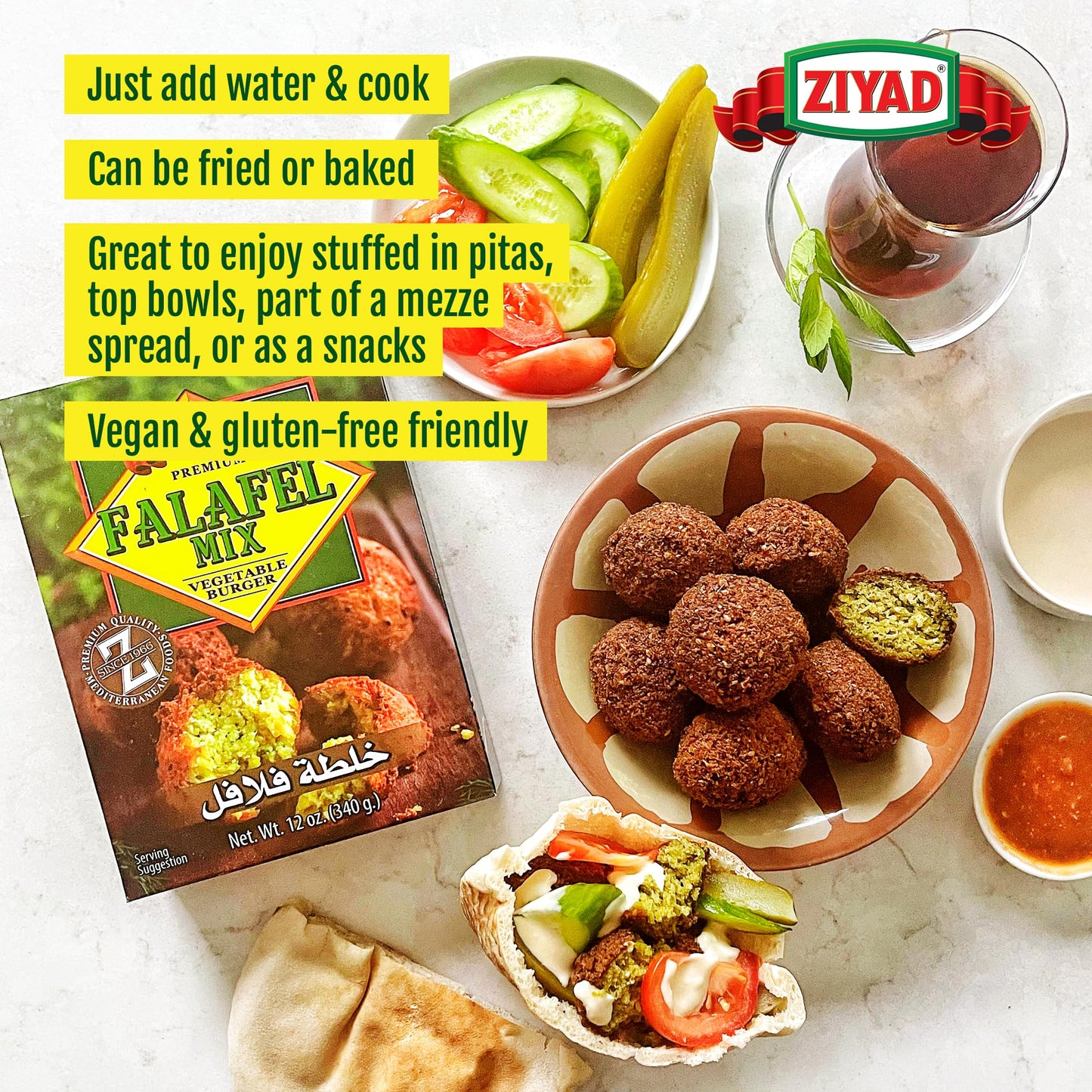 Ziyad Falafel Dry Mix, Gluten-Free, Vegan, Non-GMO, No Additives, No Preservatives, Great for Making Veggie Burgers and Snacks,