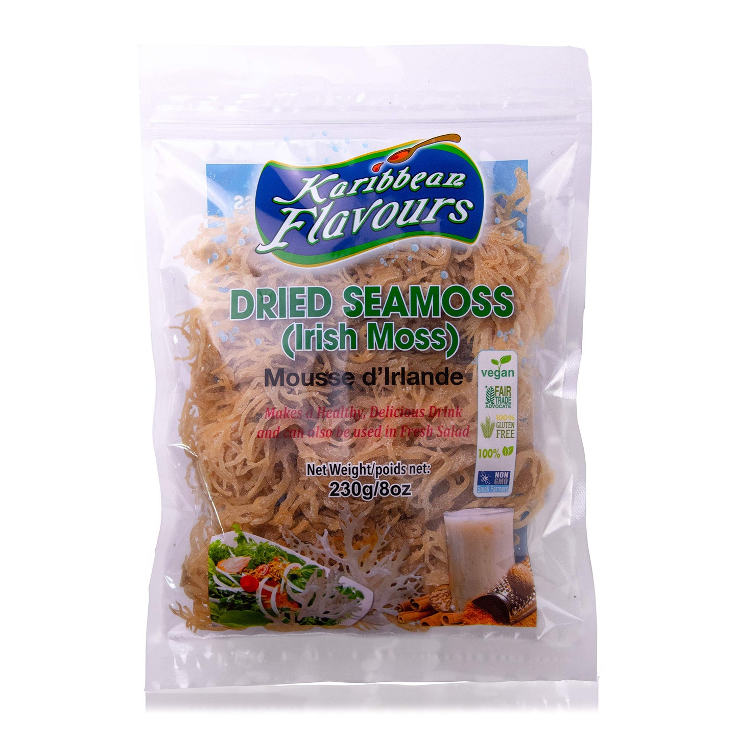 KARIBBEAN FLAVOURS Premium Irish Moss Superfood, 8 Oz, Non-GMO, Organic, Vegan, Hand Picked, Sun Dried