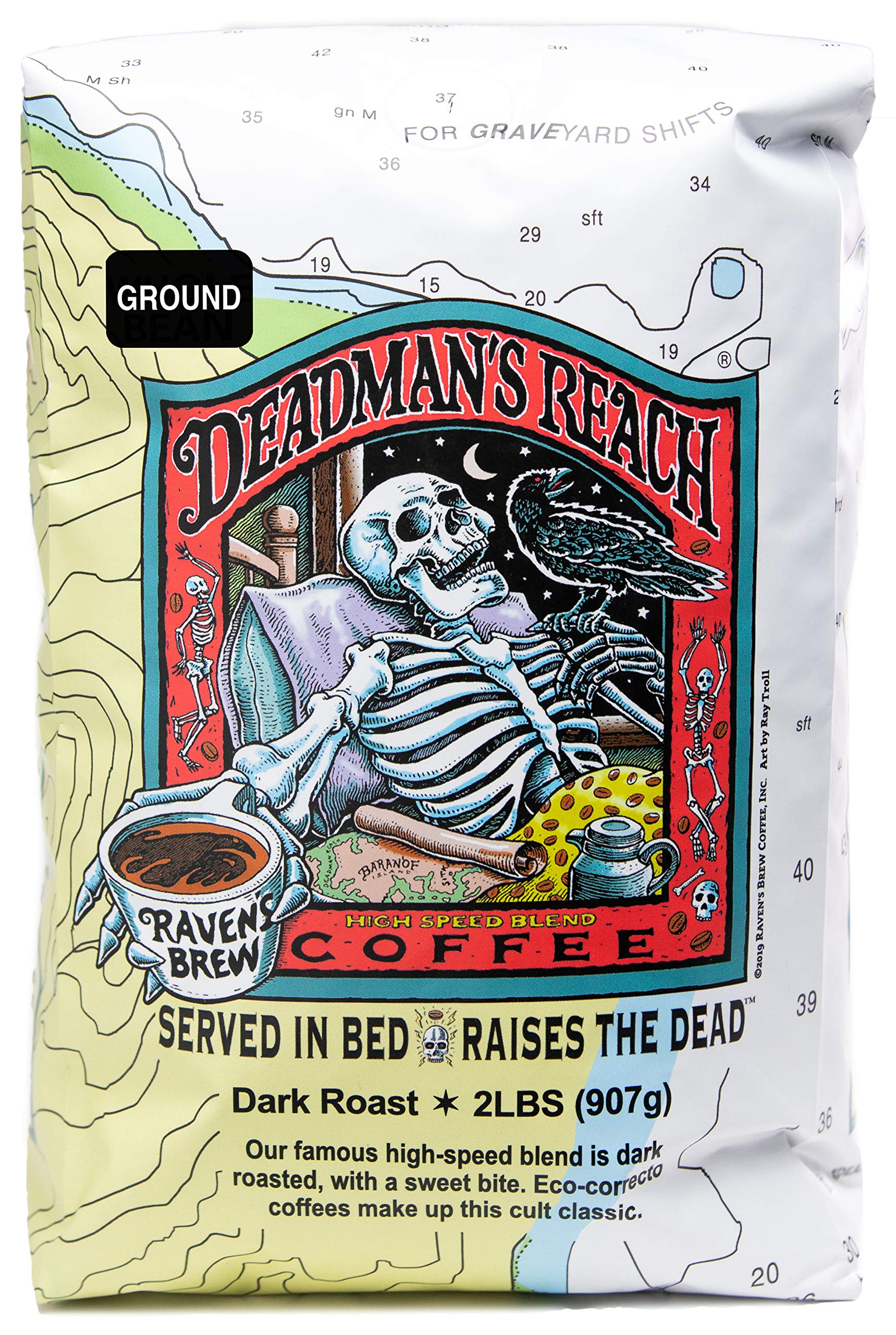 Ravens Brew Coffee Dark Roast High Caffeine Ground Coffee - Deadmans Reach, 32 Ounce