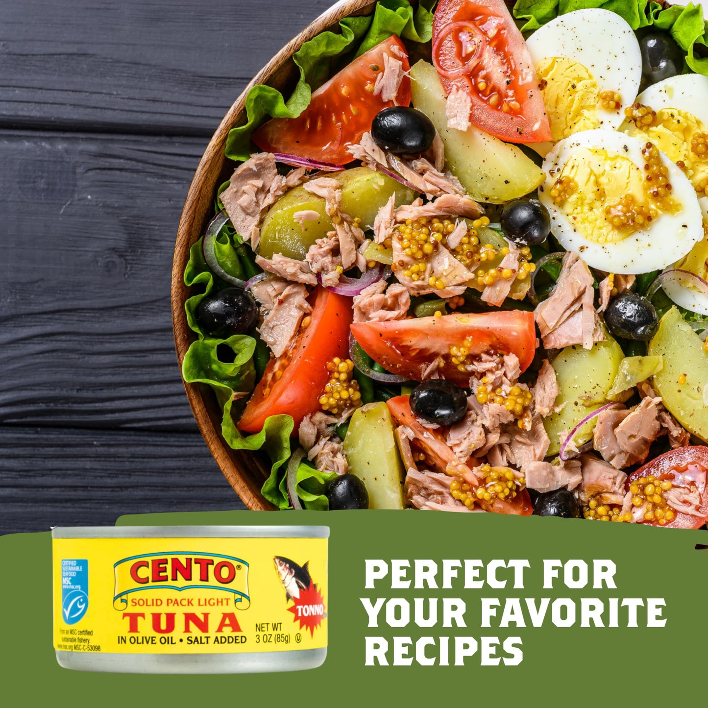 Cento Solid Pack Light Tuna in Olive Oil, High Protein, Wild Caught, 3 Oz (Pack of 12)