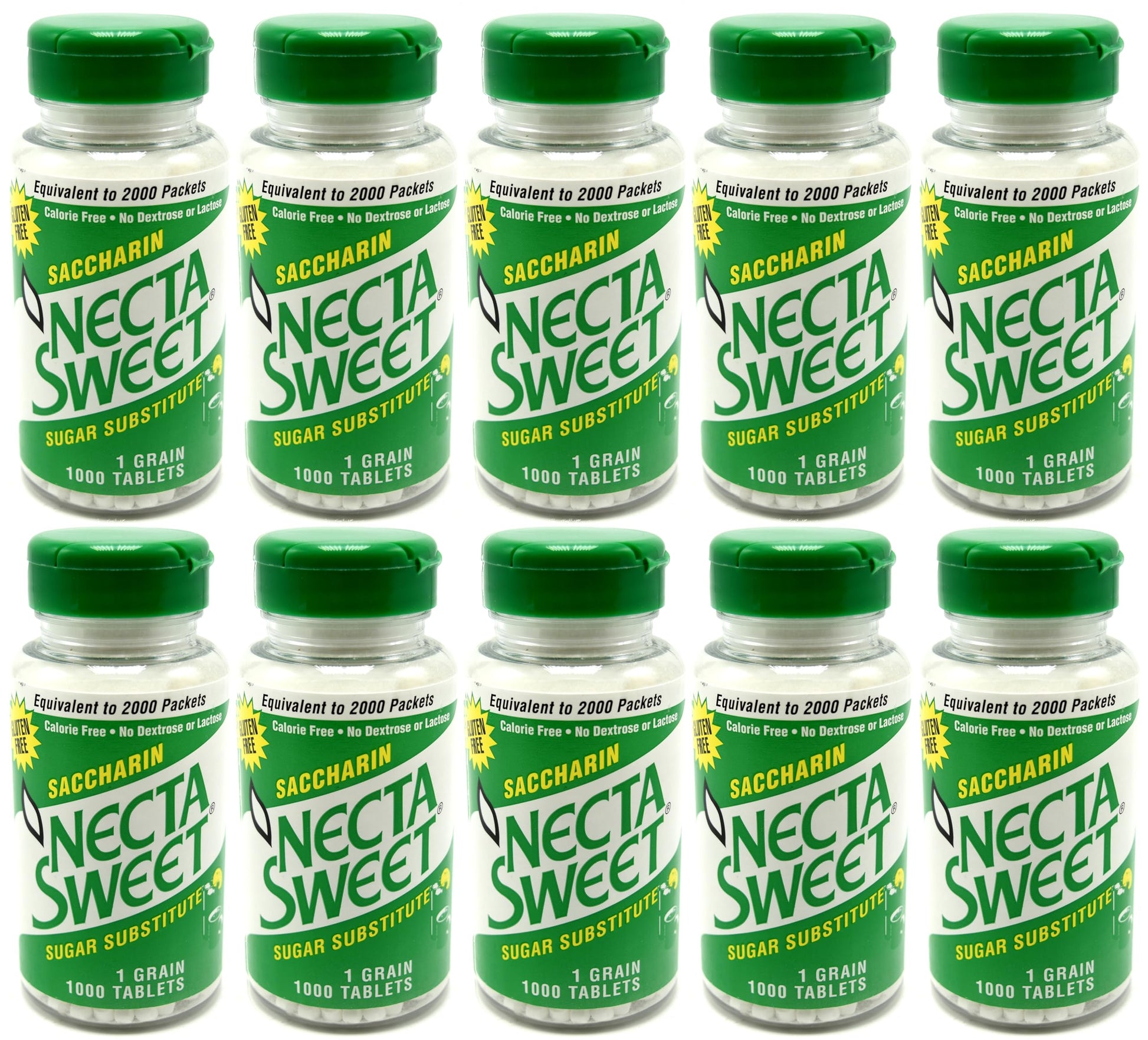 Necta Sweet Saccharin compact pieces, 1 Grain, 1000 Tablet Bottle (Pack of 10)