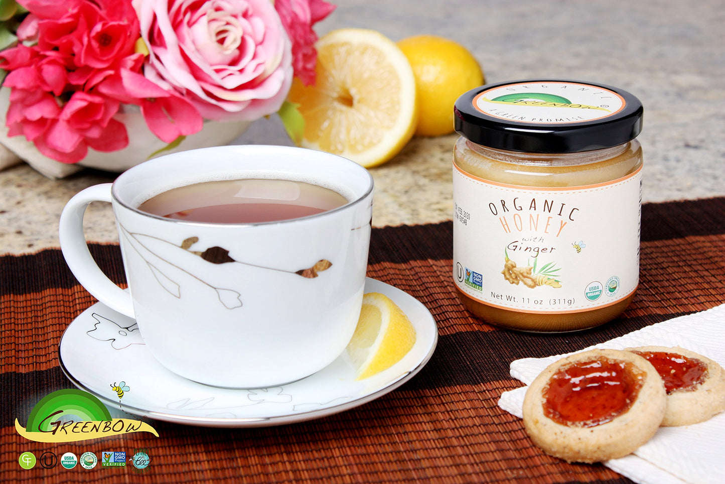 Greenbow Organic Honey With Ginger - 100% Usda Certified Organic, Non-Gmo, Gluten Free Organic Ginger Honey - Whole Food Organic