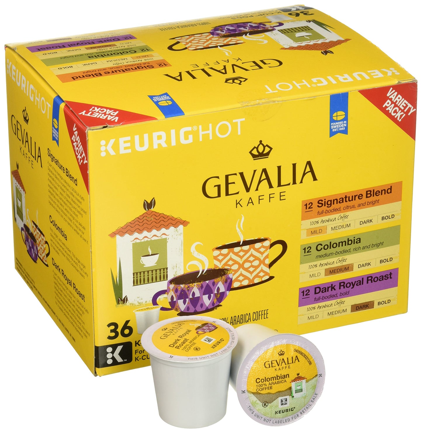 Gevalia Coffee K-Cup Pods Variety Pack, Signature Blend, Columbian And Dark Royal Roast, 36 Count