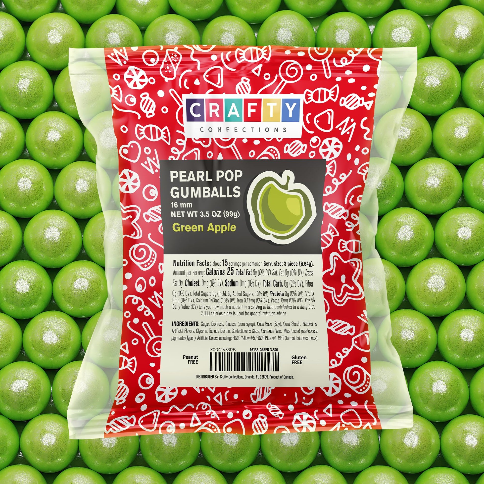 Crafty Confections Shimmer Gumballs - Green Apple Bubble Gum, 3.5 oz, 16mm, Shimmer Powder Green, Party Favors & Sweet Treats