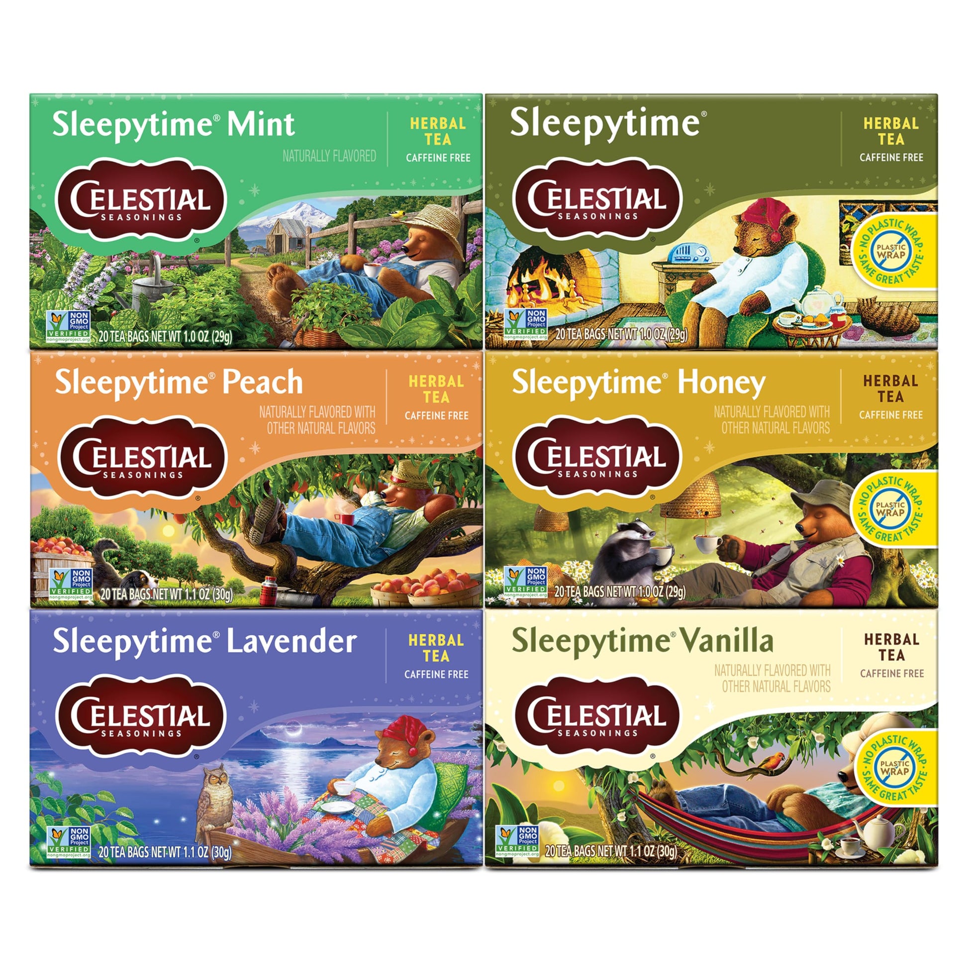 Celestial Seasonings Sleepytime Herbal Tea Variety Pack - Caffeine Free, 20 Tea Bags x 6 Boxes, SVQQPE