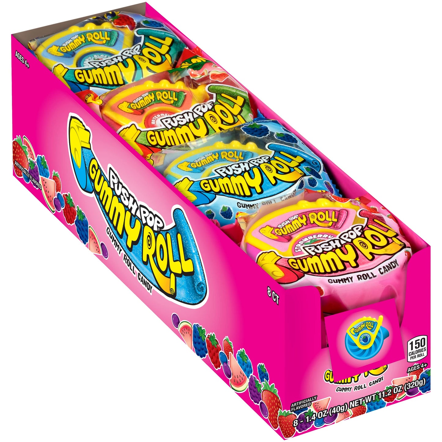 Push Pop Gummy Roll Halloween Candy Bulk Variety Pack - 8 Ct Individual Gummy Candy W/ Assorted Fruity Flavors - Gummy Fun Candy