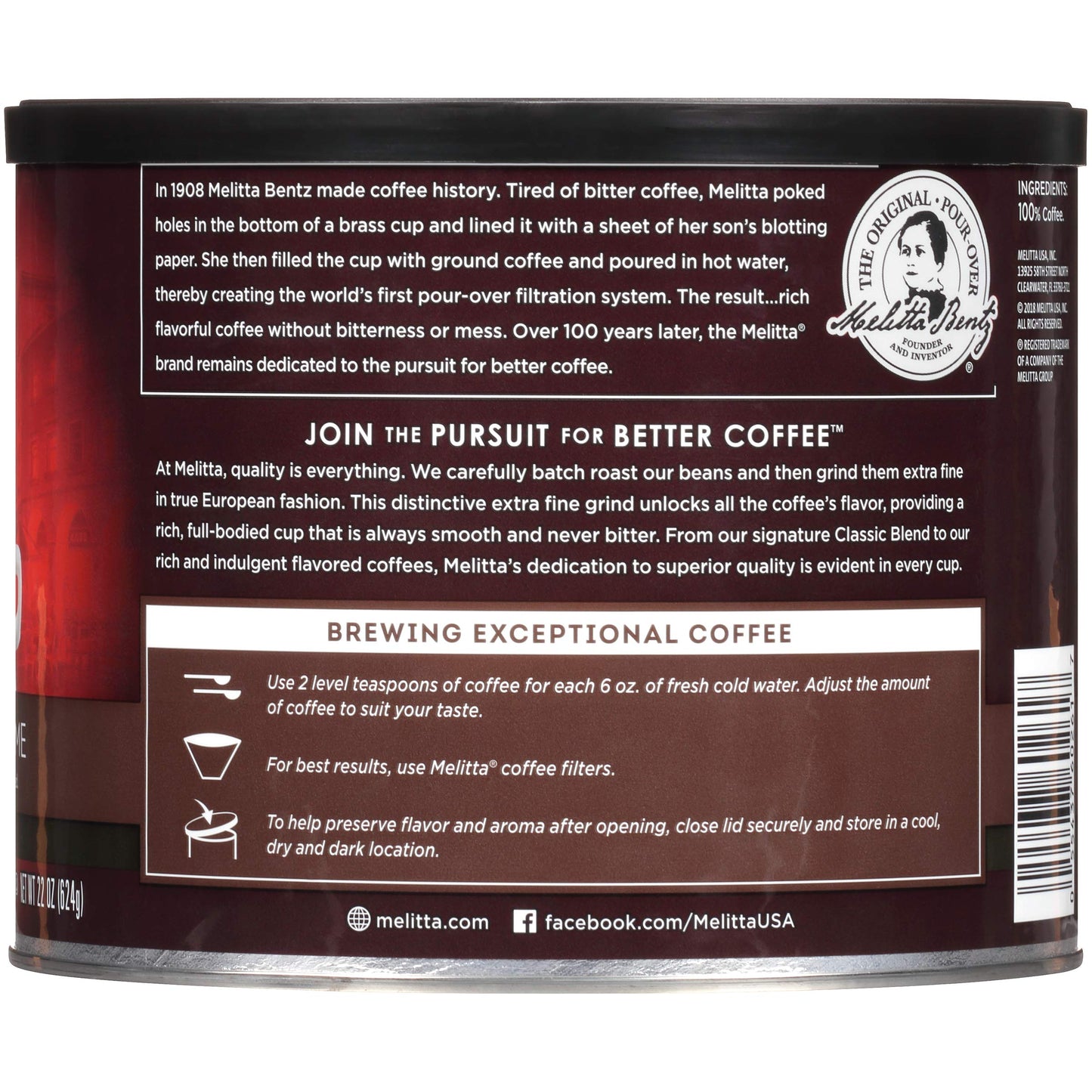 Melitta Colombian Supreme Coffee Medium Roast Extra Fine Grind 22 Ounce Can Brown