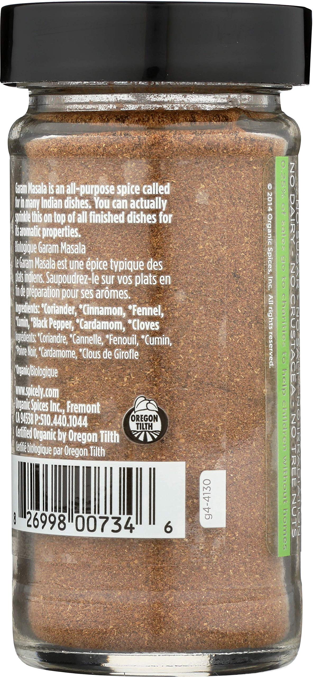 Spicely Organics Seasoning Garam Masala 1.60 Ounce Jar Certified Gluten Free
