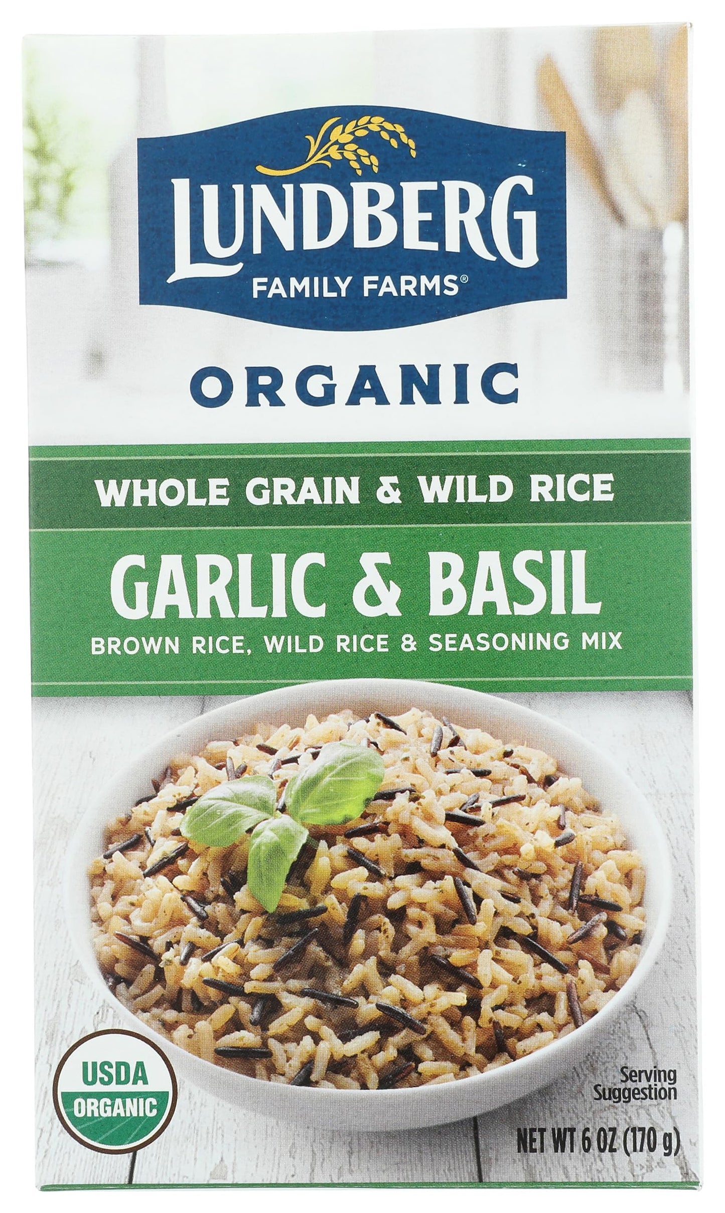 Lundberg Organic Whole Grain Rice & Wild Rice, Garlic & Basil, 6oz, Gluten-Free, Vegan, Kosher, USDA Certified Organic, Non-GMO