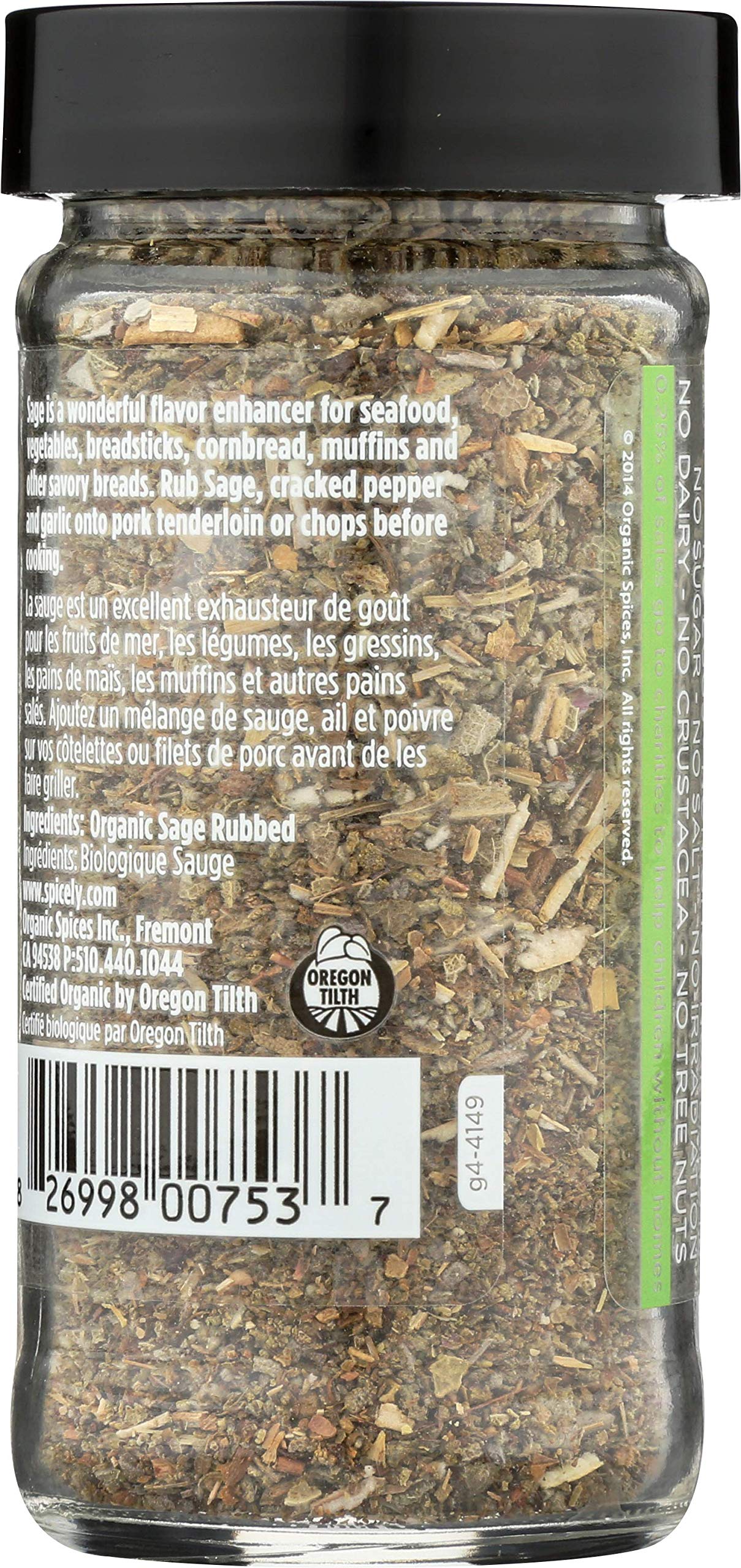 SPICELY Organic Jar Sage Rubbed, 0.6 OZ