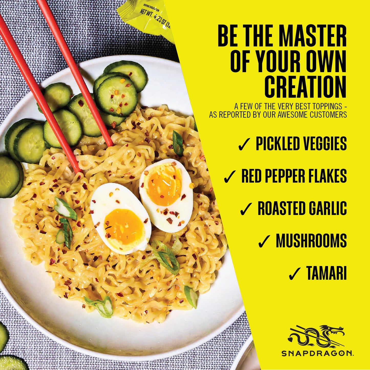 Snapdragon Instant Noodles with Cheezy Umami Sauce - Pack of 12 Microwave Ramen for Quick Meals and Snacks