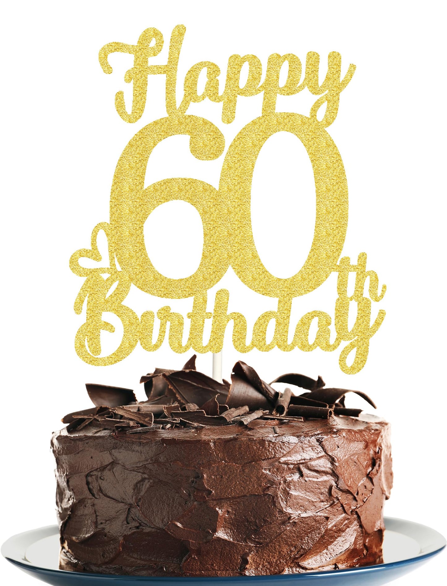 60 Birthday Cake Toppers - Gold Glitter, Sixty, 60Th Birthday Decorations