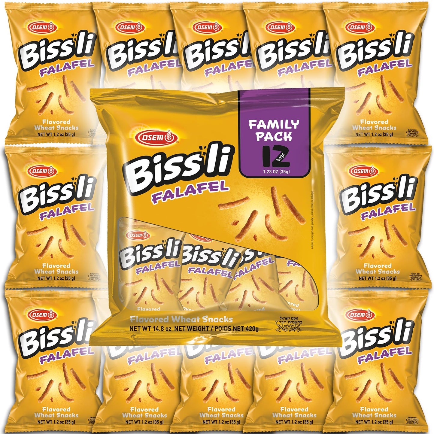 Osem Bissli Crunchy Falafel Wheat Snack, 1.23oz Bags (Pack of 12) - Kosher, No Artificial Colors or Preservatives - Perfect for 